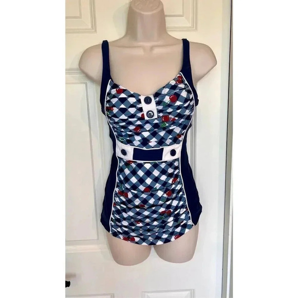 Modcloth Women’s Small Susan Cherry Swimwear One Piece Bathing Suit Lined - Picture 1 of 11